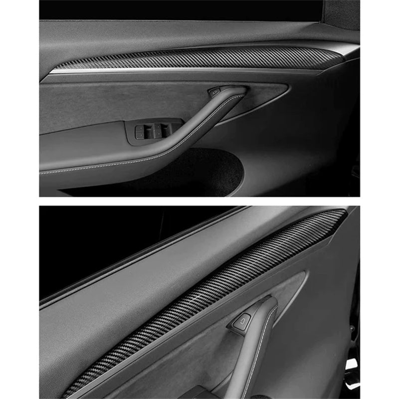 Real Carbon Fiber Front Door Trim Covers For Tesla Model 3&Y