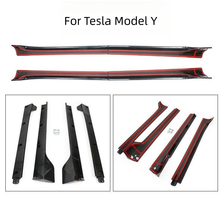 Model Y Side Skirts ABS Plastic 4 Piece Kit (Glossy Carbon Fiber)