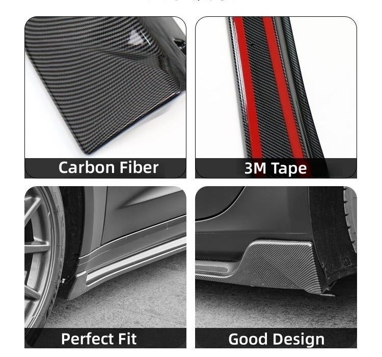 Model Y Side Skirts ABS Plastic 4 Piece Kit (Glossy Carbon Fiber)