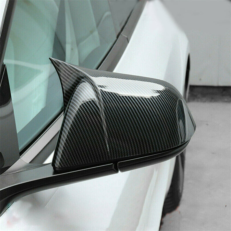 Tesla Model 3&Y Glossy Black  Mirror Cover Hydro Carbon Fiber Style 2pcs